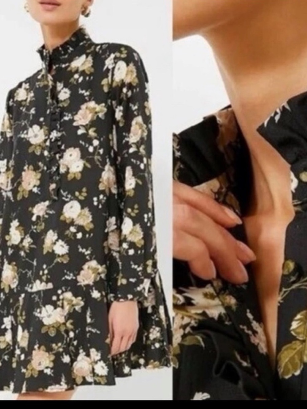 Tuckernuck Black Floral Long-Sleeve Dress Sz S
